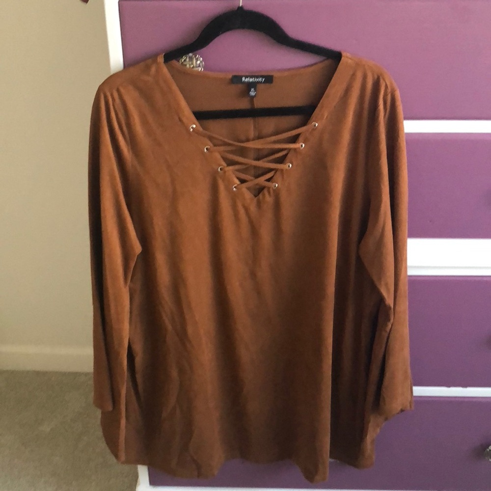 Relativity Brown Suede Bell Sleeve shirt